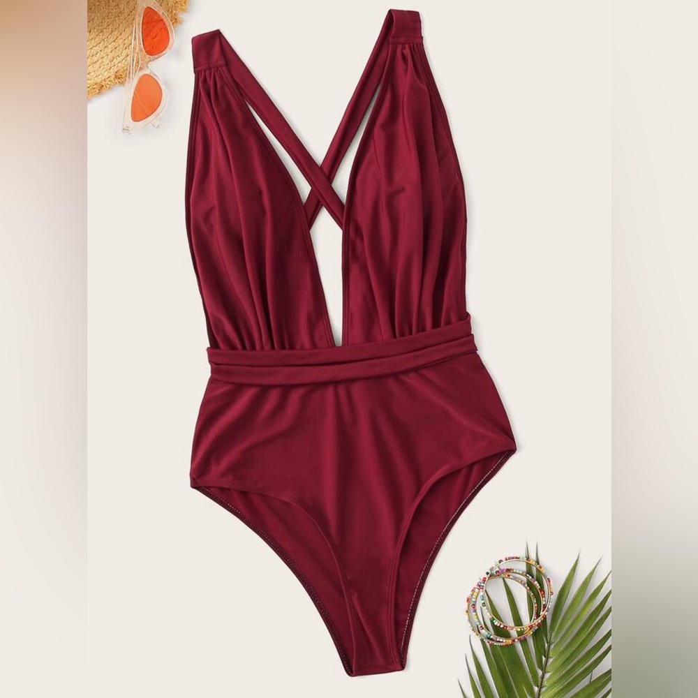 Plunging Neck Backless One Piece Swimsuit